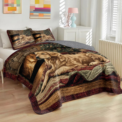 Shineful Quilt 3-Piece Set Golden Retriever Christmas Eve