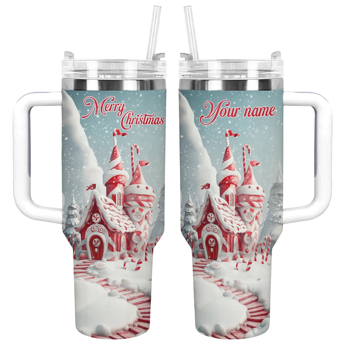 Shineful Glossy Tumbler Personalized Christmas Candy Cane Castle
