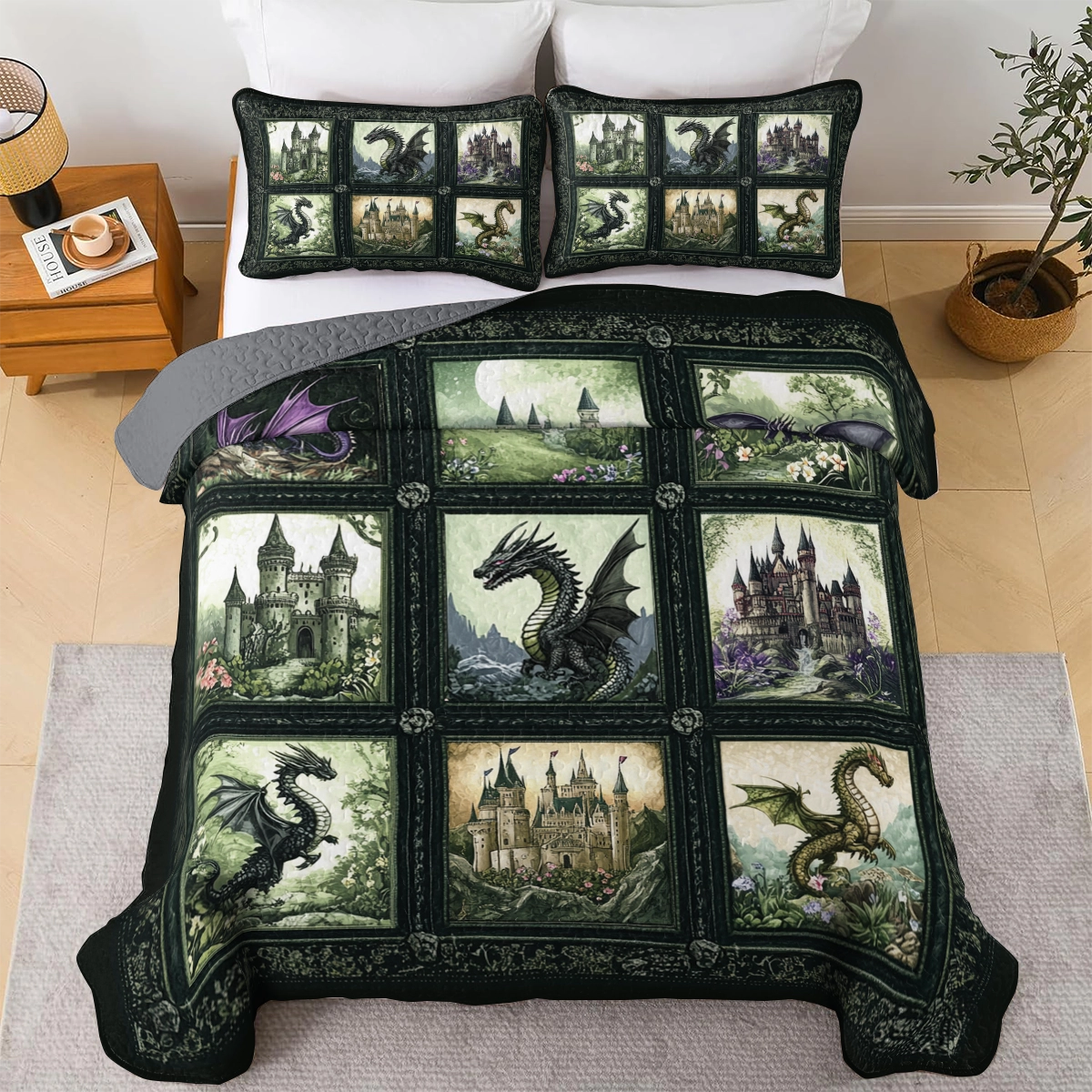 Shineful All Season Quilt 3-Piece Set - Dragon's Castle
