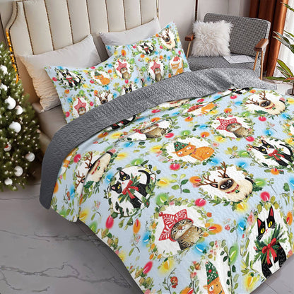 Shineful All Season Quilt 3-Piece Set Cat Christmas Collection