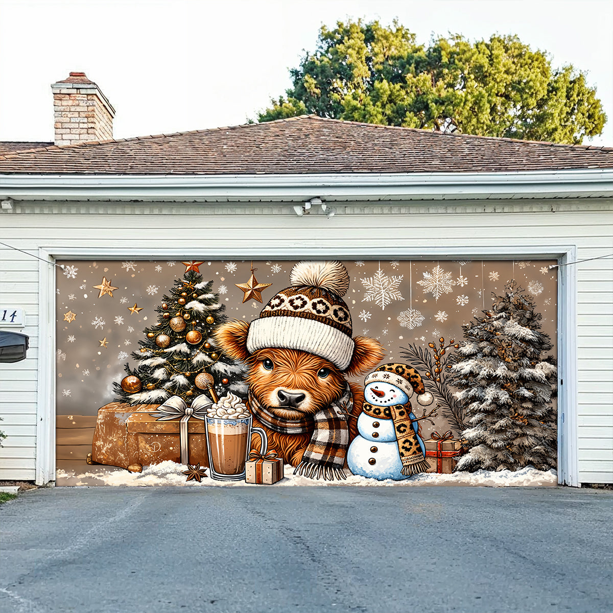 Shineful Garage Door Banner Decoration Cozy Cow Winter Wonderland Edition