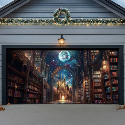 Shineful Garage Door Banner Decoration Enchanted Library