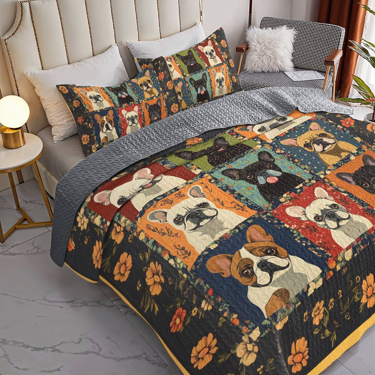 Shineful All Season Quilt 3-Piece Set Frenchie Frenzy
