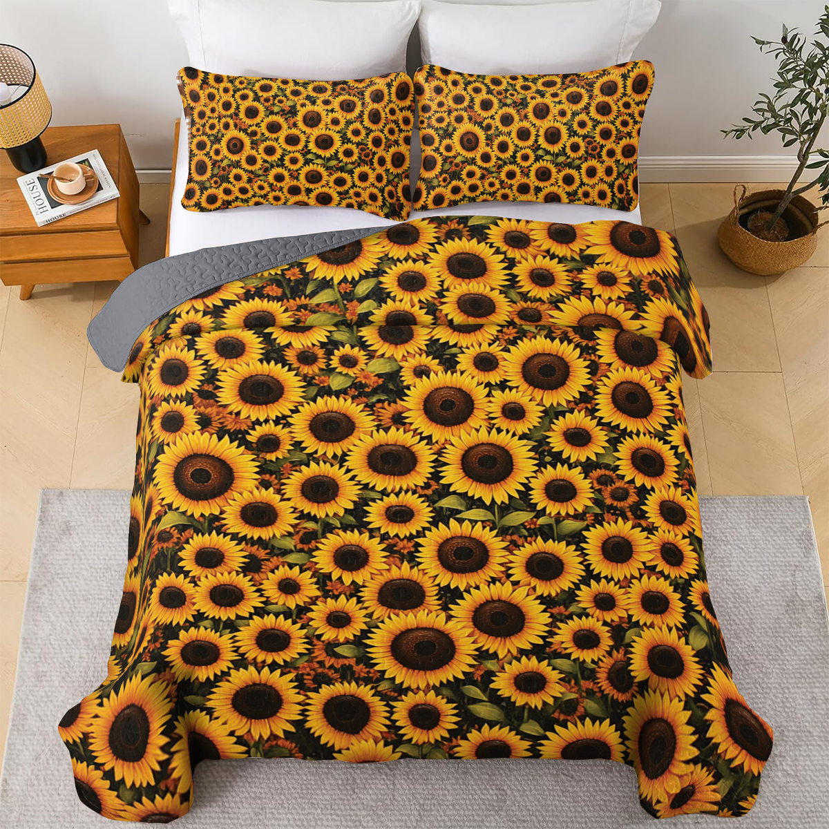 Shineful All Season Quilt 3-Piece Set - Sunlit Golden Blooms