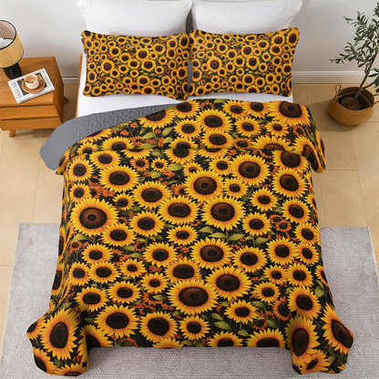 Shineful All Season Quilt 3-Piece Set - Sunlit Golden Blooms