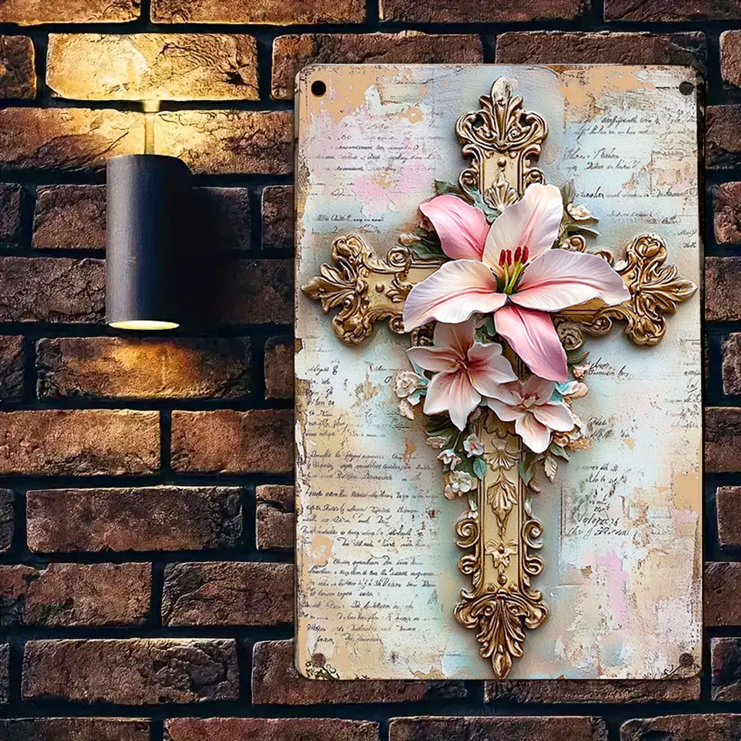 Shineful 2D Metal Sign Graceful Bloom Cross