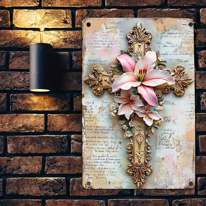 Shineful 2D Metal Sign Graceful Bloom Cross