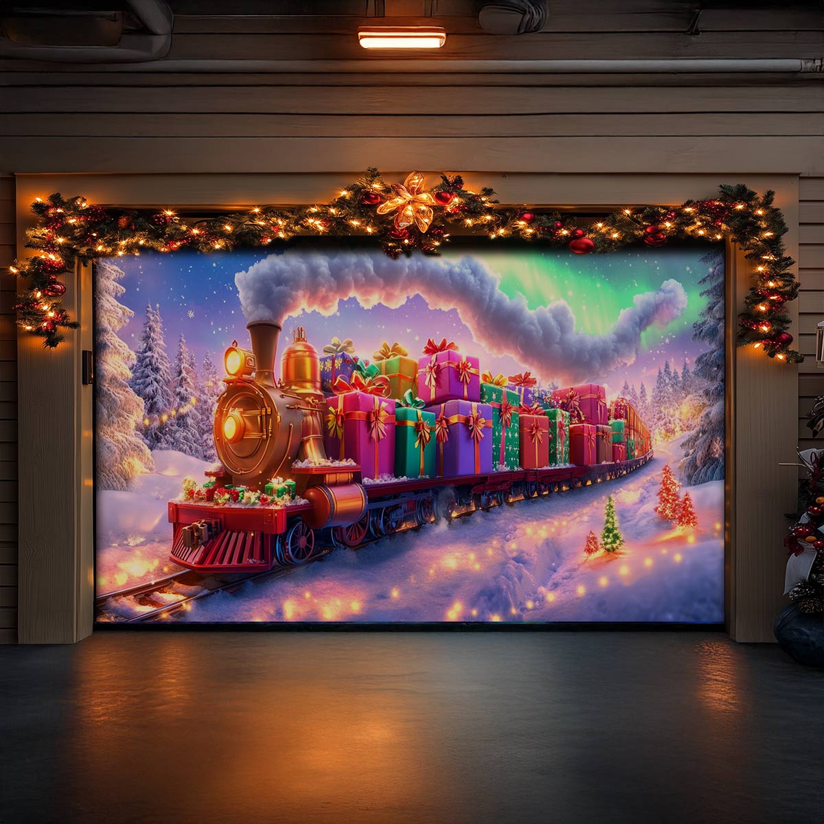 Shineful Garage Door Banner Decoration Festive Train Journey