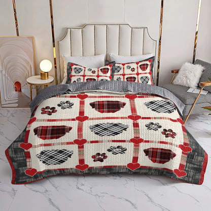 Shineful All Season Quilt 3-Piece Set Rottweiler Plaid Paw Love