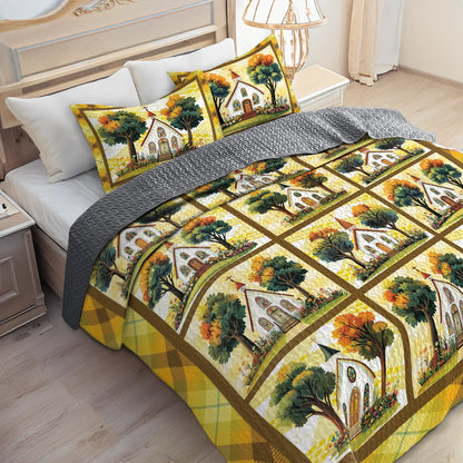 Shineful All Season Quilt 3-Piece Set - God Autumn Church Retreat