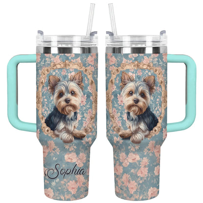 Shineful Tumbler Personalized Yorkie Blossom Elegance