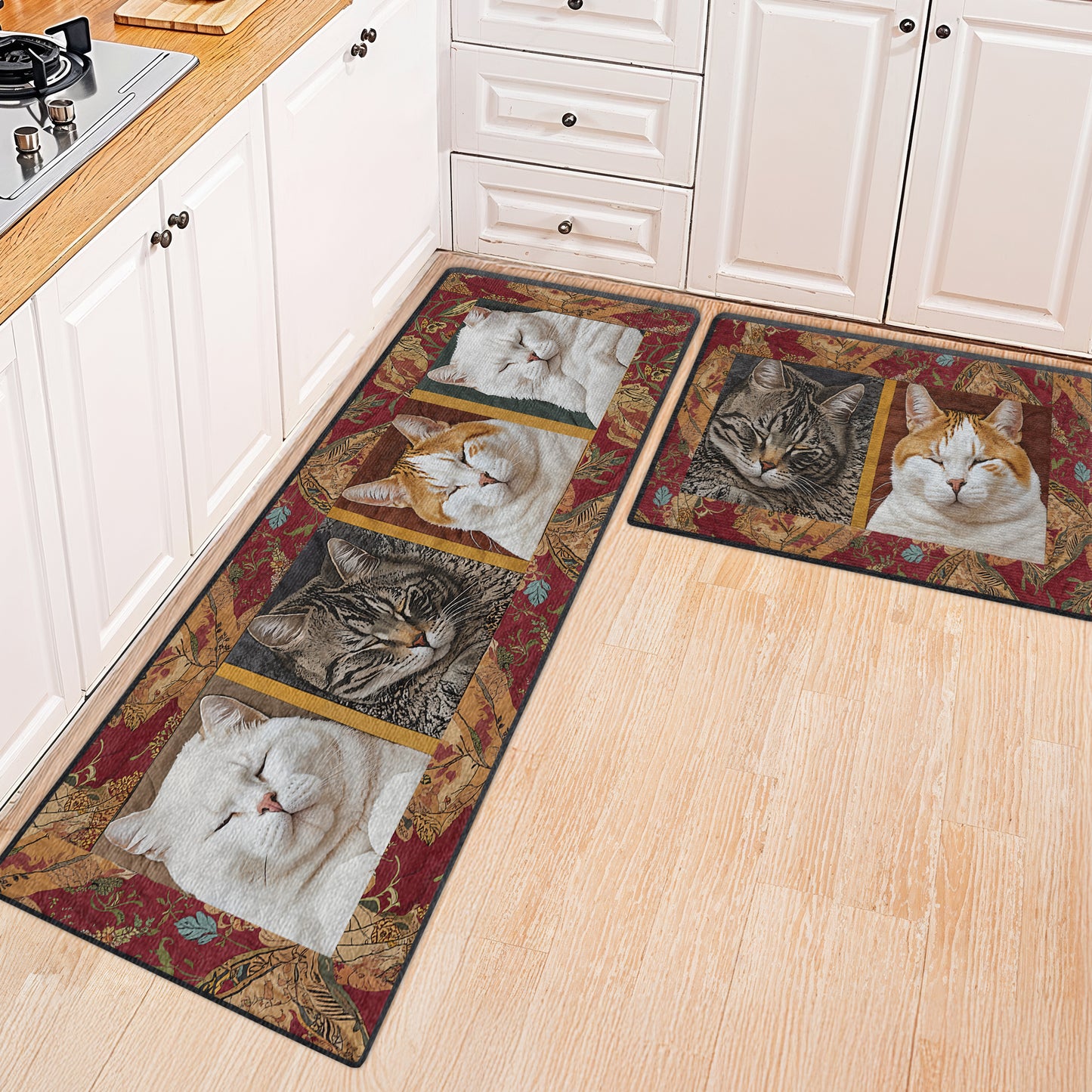 Shineful Ultra-Thin Non Skid Floor Mat, Kitchen Rugs Sleepy Cats