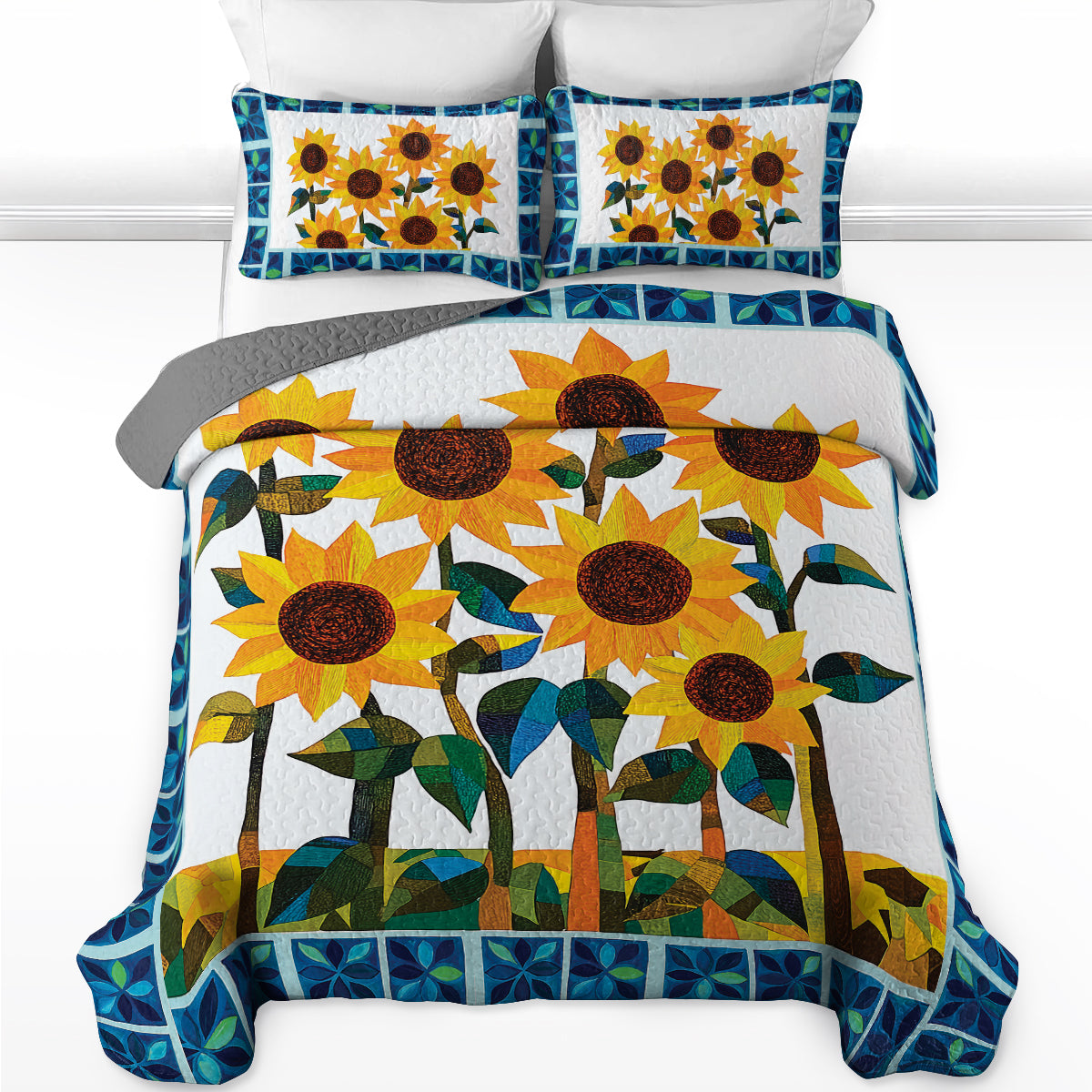 Shineful All Season Quilt 3-Piece Set - Beautiful Sunflower Garden