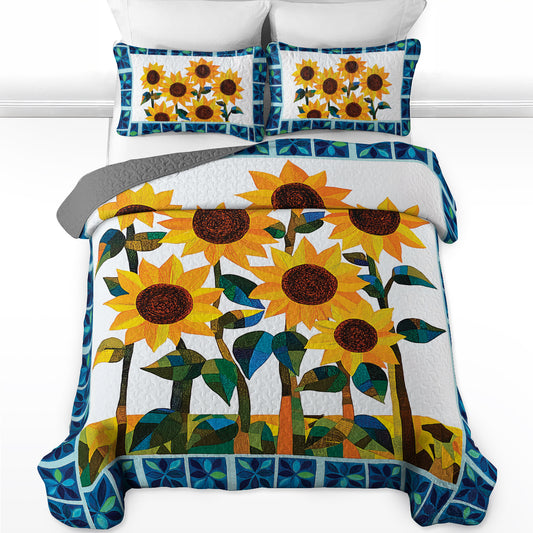 Shineful All Season Quilt 3-Piece Set - Beautiful Sunflower Garden