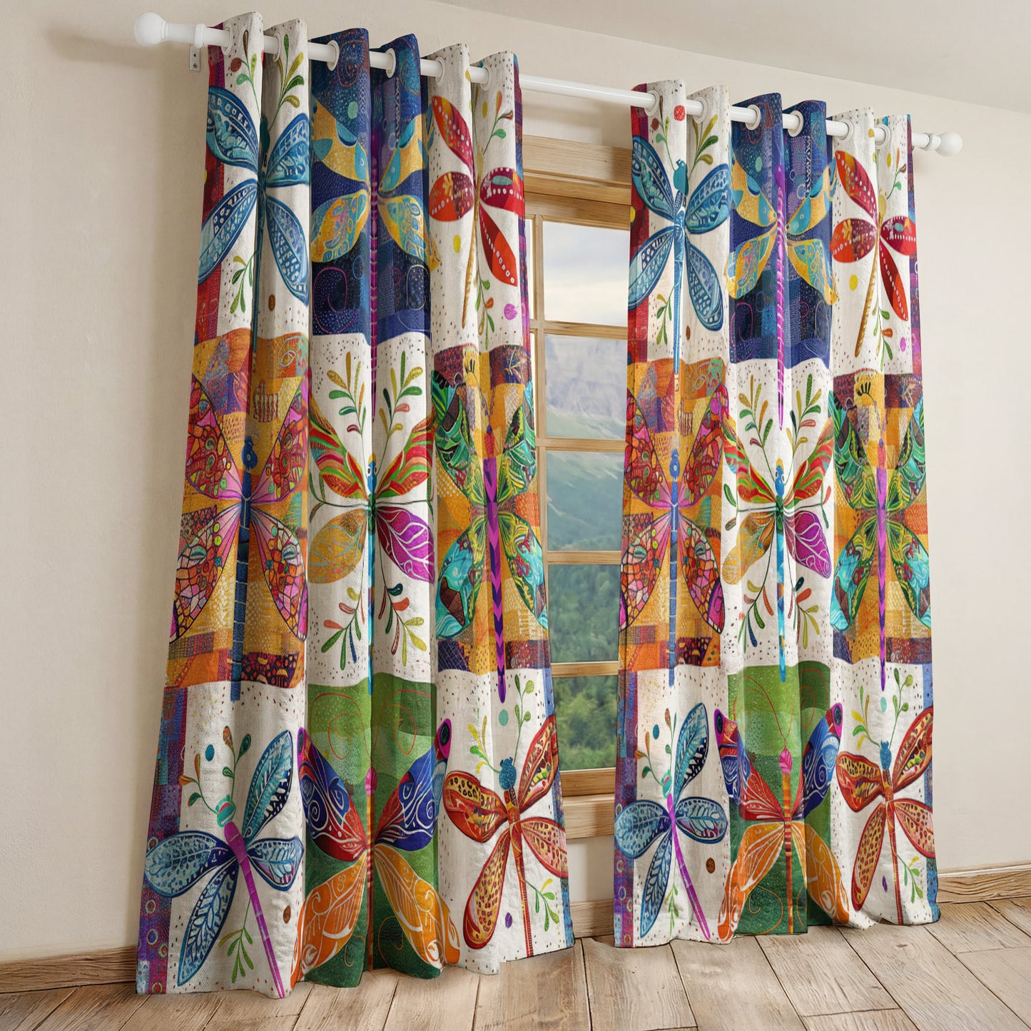 Shineful Quilted Curtain Dragonfly Bloom