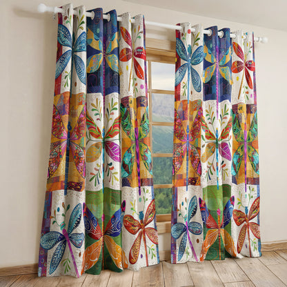 Shineful Quilted Curtain Dragonfly Bloom