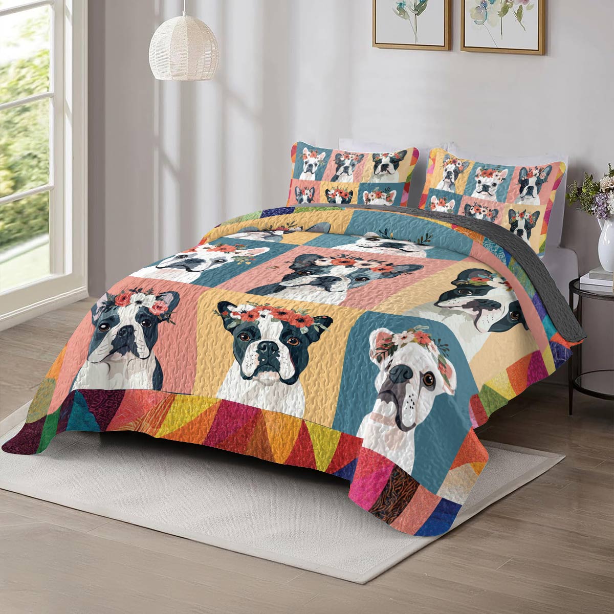 Shineful All Season Quilt 3-Piece Set Floral Frenchie