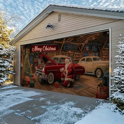 Shineful Garage Door Banner Decoration Santa’s Classic Car Workshop