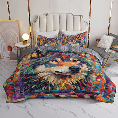 Shineful All Season Quilt 3-Piece Set Colorful Wolf
