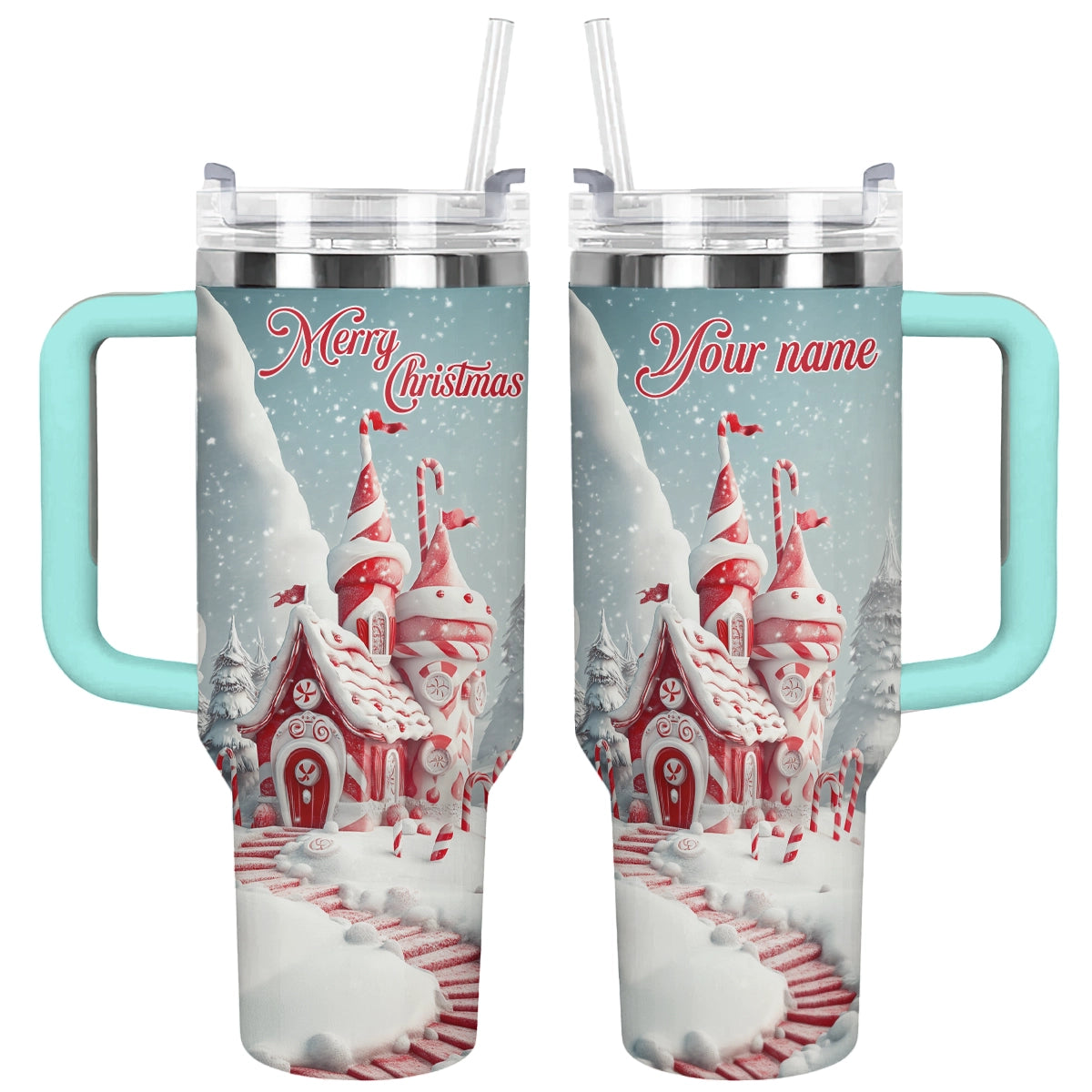 Shineful Glossy Tumbler Personalized Christmas Candy Cane Castle