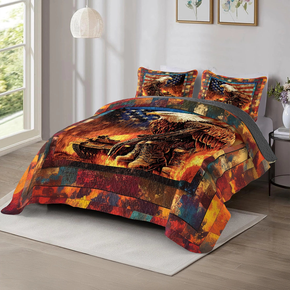 Shineful All Season Quilt 3-Piece Set - Patriotic Veteran's Eagle