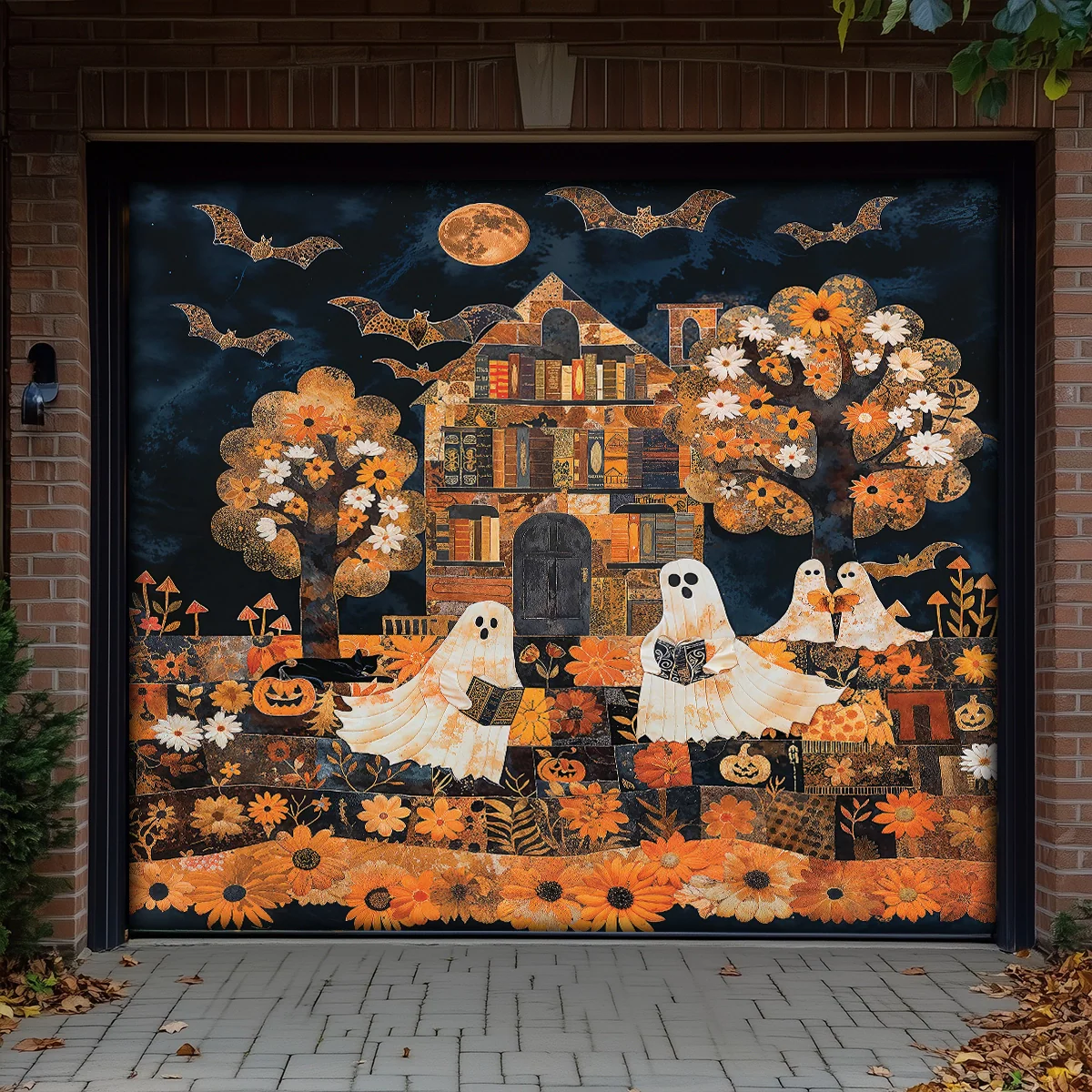 Shineful Garage Door Banner Decoration - Ghostly Books House