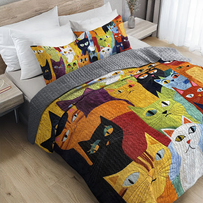 Shineful All Season Quilt 3-Piece Set Furry Feline Fantasy