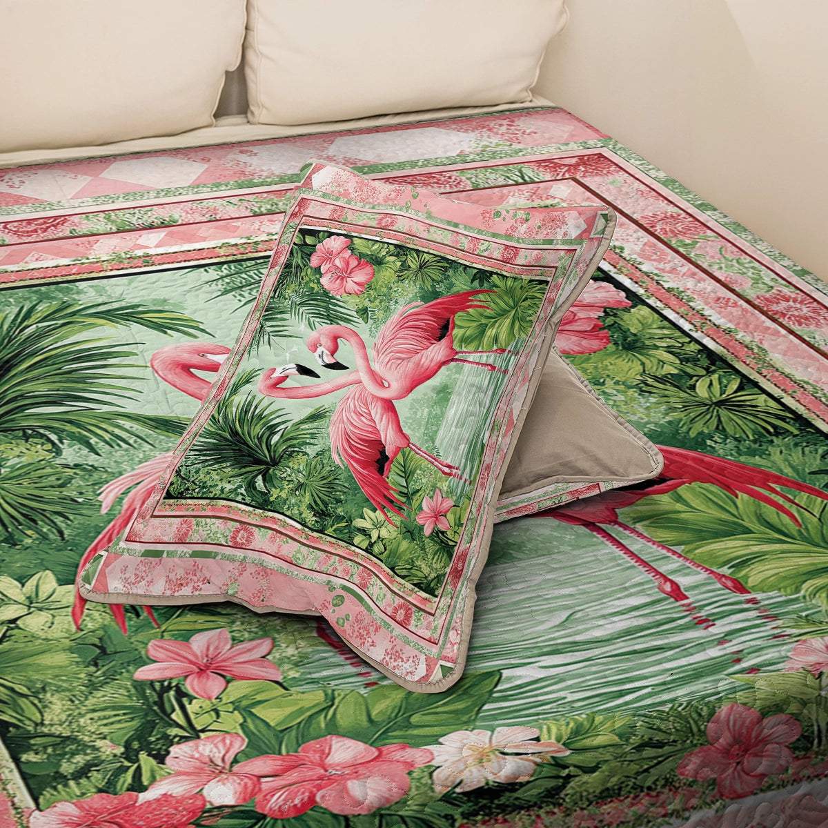Shineful All Season Quilt 3-Piece Set - Tropical Flamingo Kisses