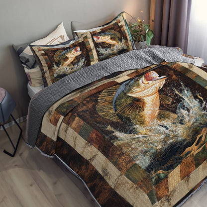 Shineful All Season Quilt 3-Piece Set Retro Largemouth Bass