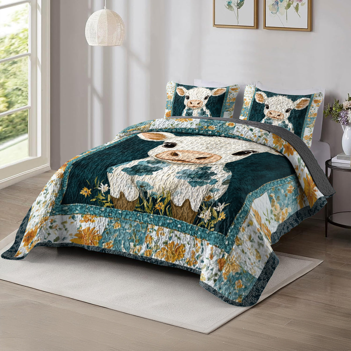 Shineful All Season Quilt 3-Piece Set Adorable Floral Calf