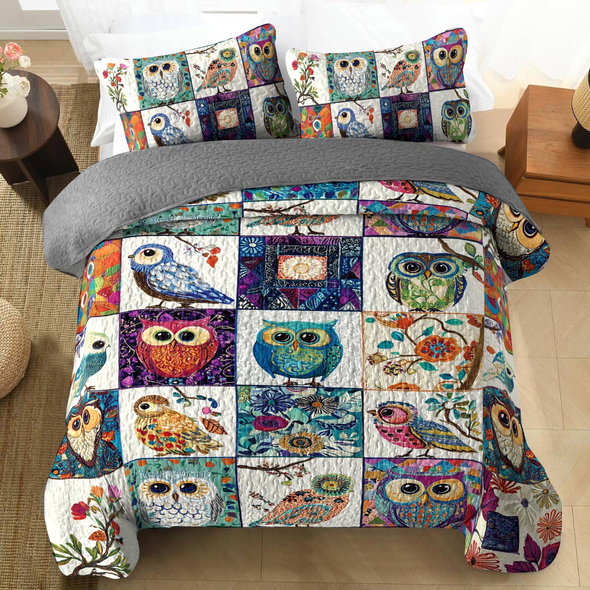 Shineful All Season Quilt 3-Piece Set Owllife