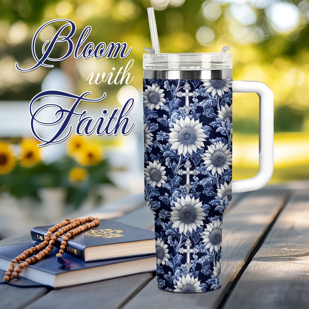 Shineful Tumbler Midnight Blue Sunflower Cross