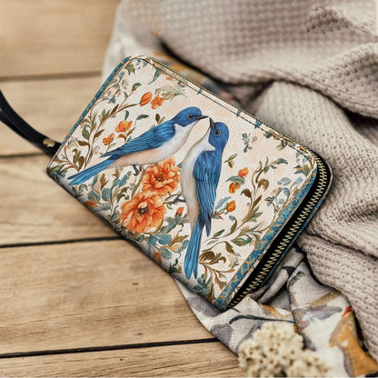 Shineful Leather Clutch Purse With Wristlet Strap Handle Bluebird Affection