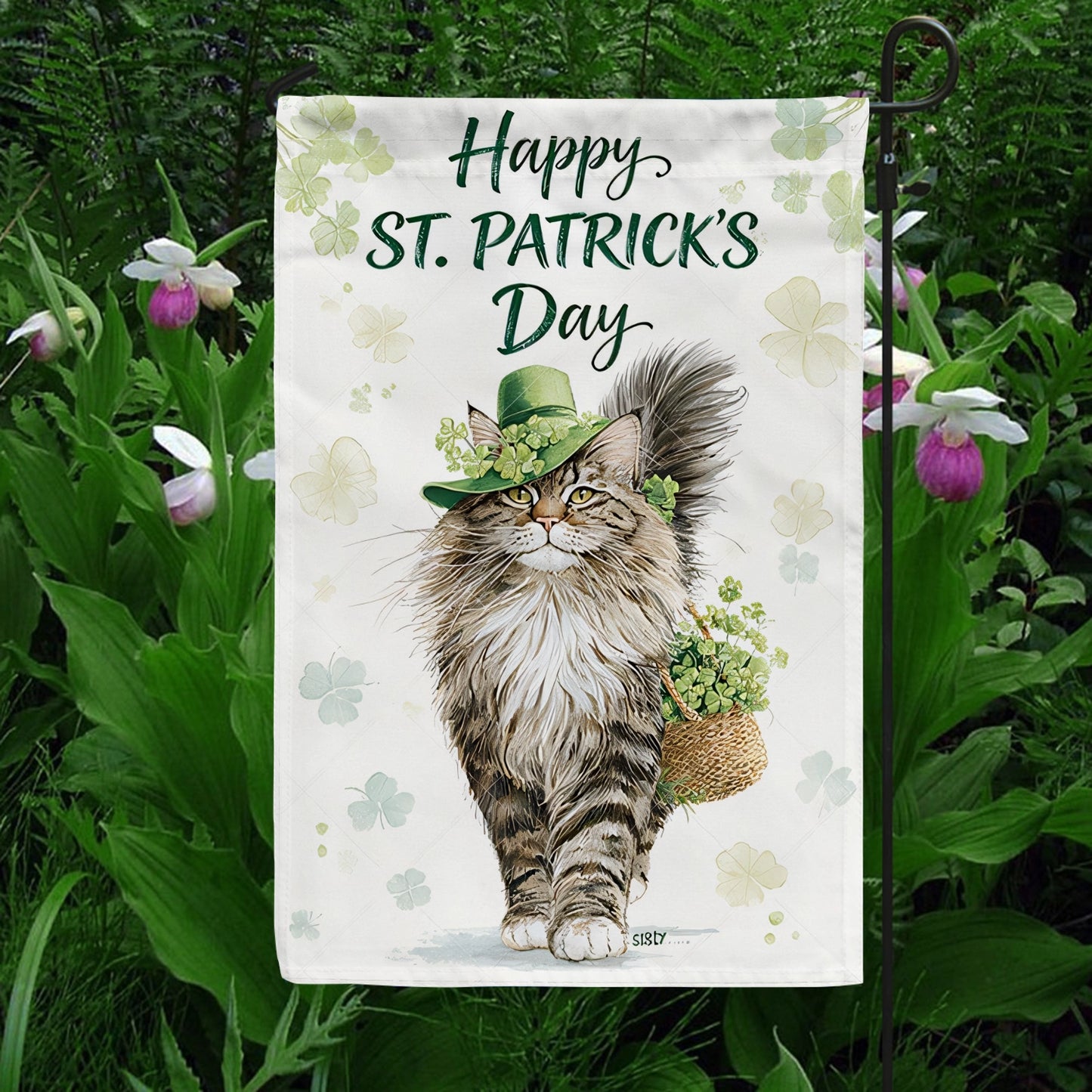Shineful Gargen Flag 12" x 18" - Shamrock Cat