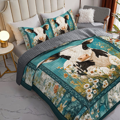 Shineful All Season Quilt 3-Piece Set Cozy Floral Cow