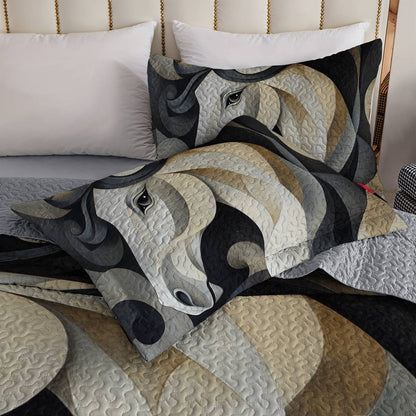 Shineful All Season Quilt 3-Piece Set Black and White Horse Cowboy