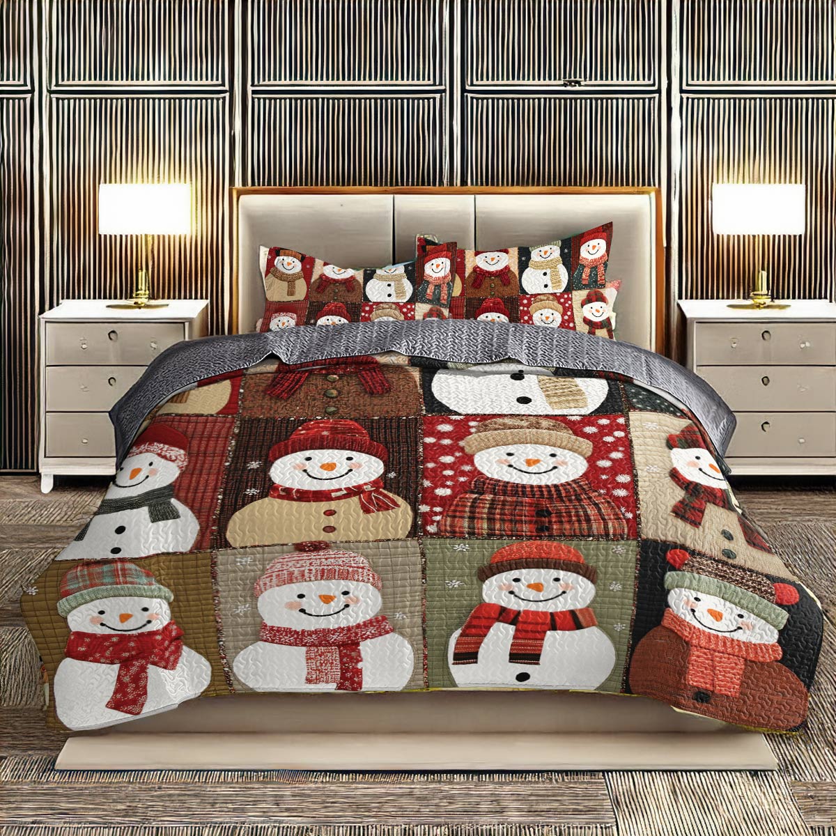 Shineful All Season Quilt 3-Piece Set - Christmas Cozy Snowman Bliss
