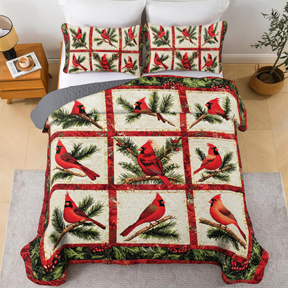 Shineful All Season Quilt 3-Piece Set Christmas Cardinal Blocks