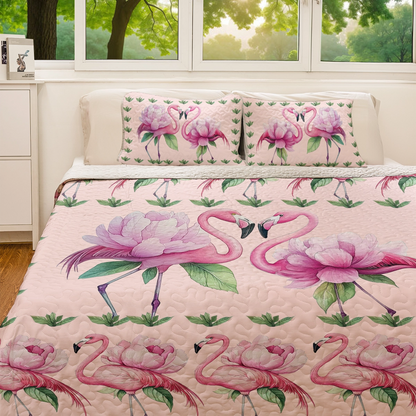 Shineful All Season Quilt 3-Piece Set - Pink Flamingo Paradise 
