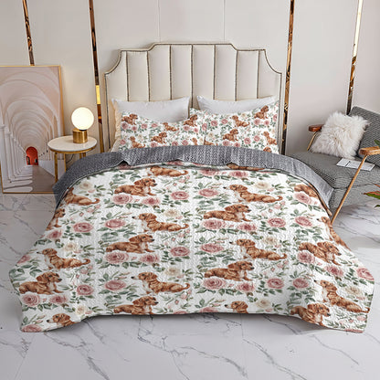 Shineful All Season Quilt 3-Piece Set Floral Dachshund Dreams