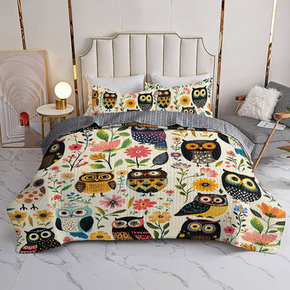 Shineful All Season Quilt 3-Piece Set Gentle Flowers Owl