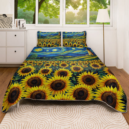 Shineful All Season Quilt 3-Piece Set Vibrant Sunflower Field