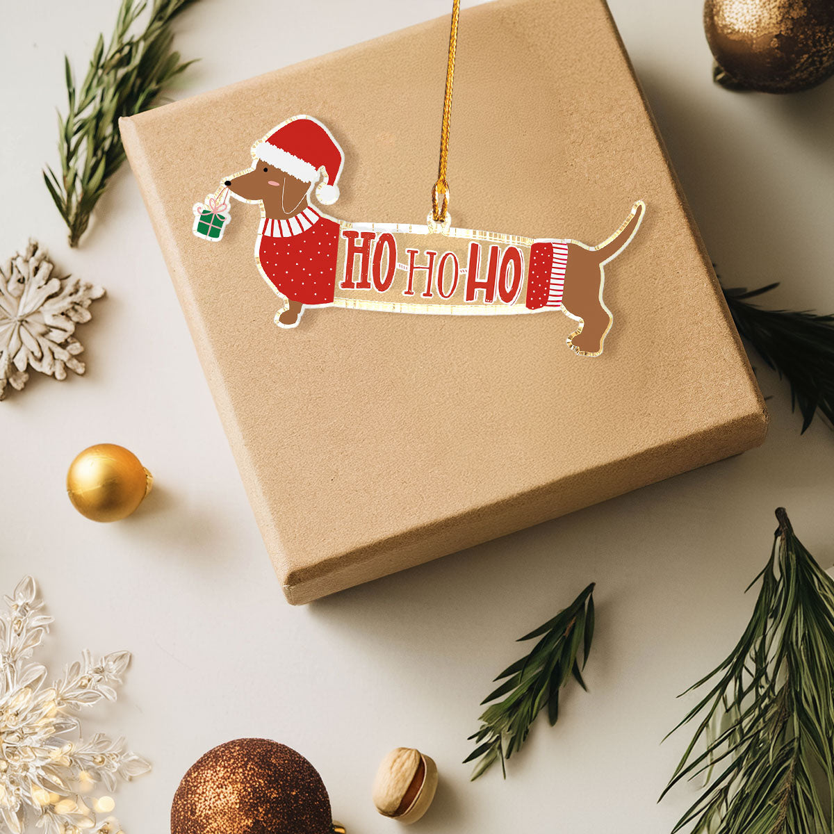 Shineful 2D Acrylic Ornament Dachshund Hohoho