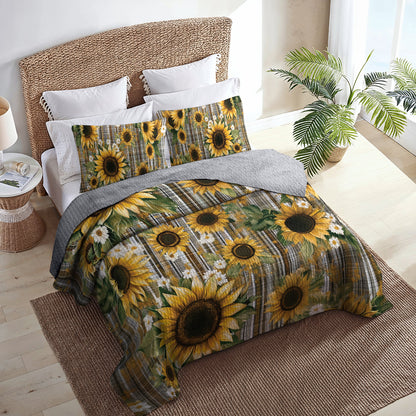 Shineful All Season Quilt 3-Piece Set Sunflower Plaid