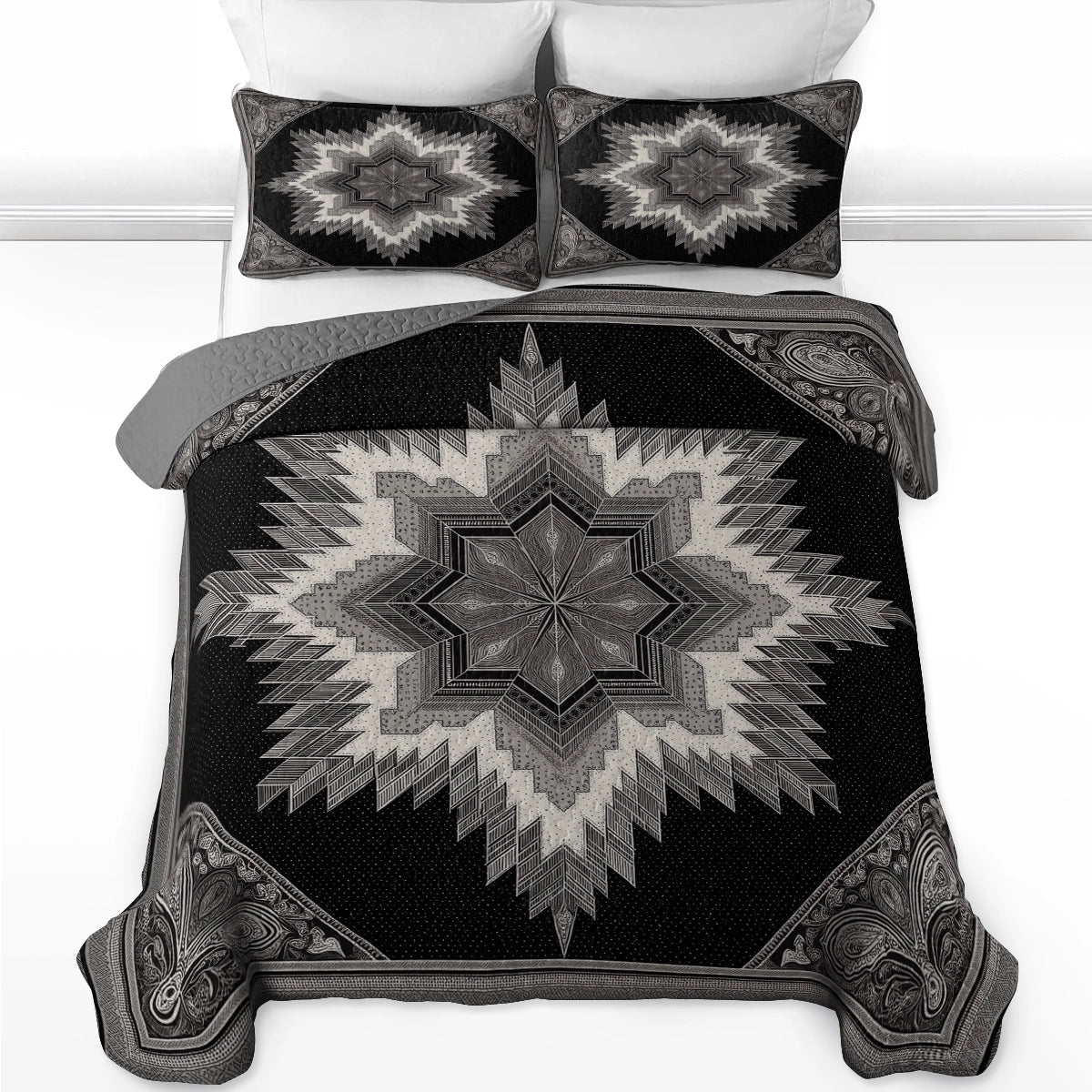 Shineful All Season Quilt 3-Piece Set Black Star Silence