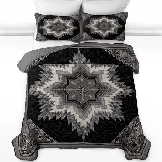 Shineful All Season Quilt 3-Piece Set Black Star Silence