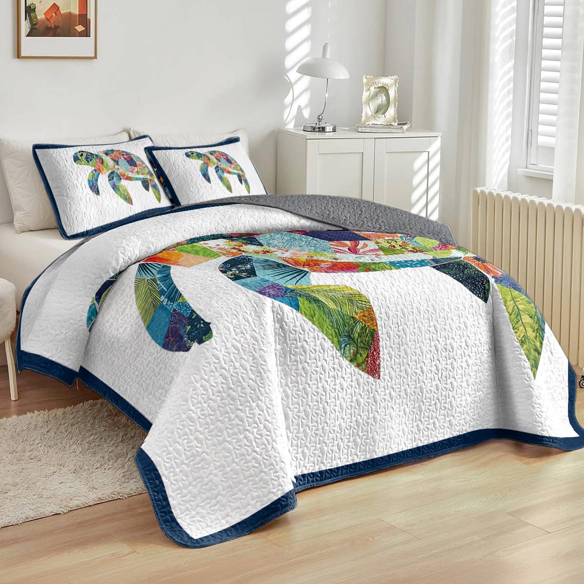 Shineful All Season Quilt 3-Piece Set - Sea Turtle Tropical Mosaic