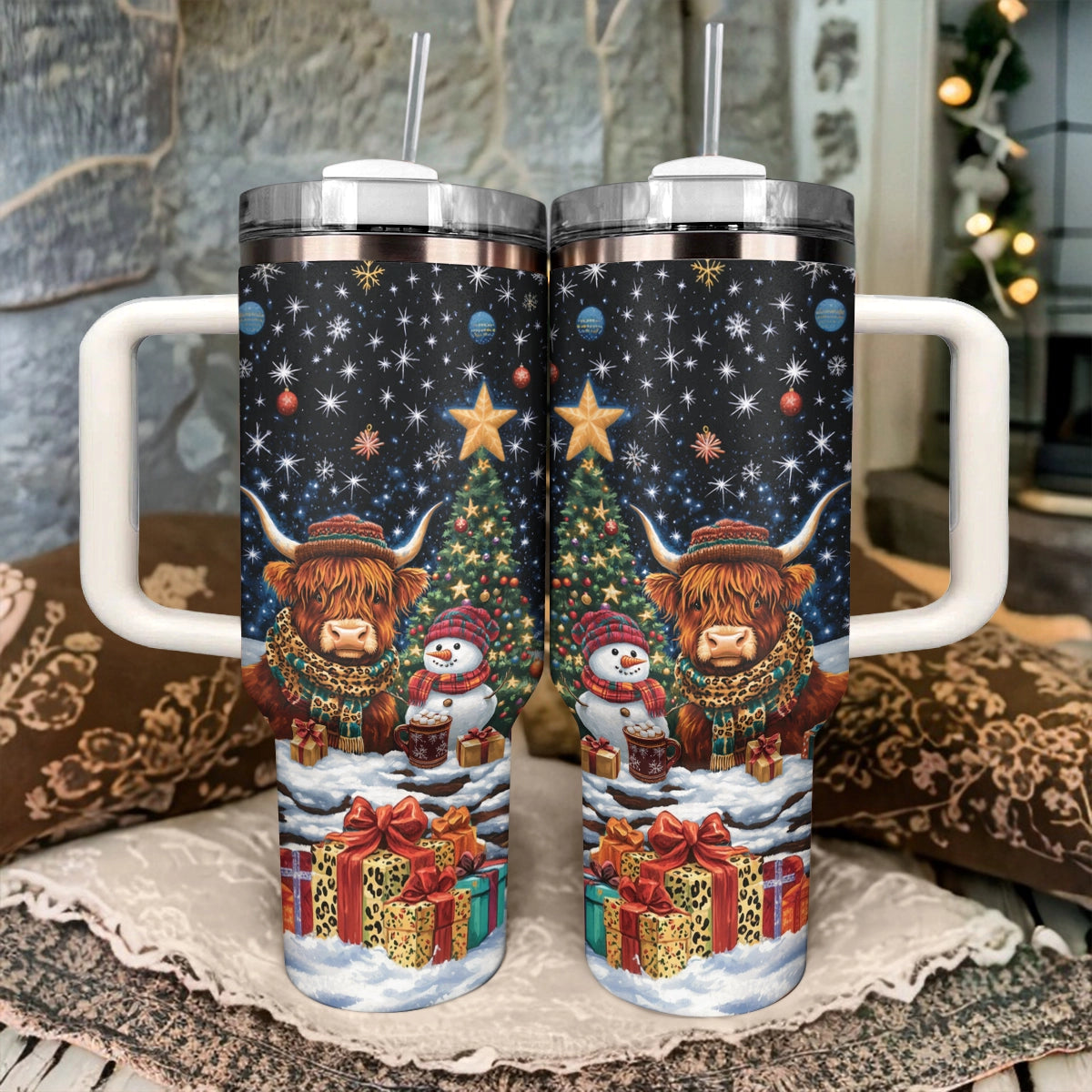 Shineful Tumbler Highland Cow Festive Night Delight
