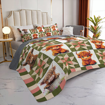 Shineful All Season Quilt 3-Piece Set Cute Highland Cow