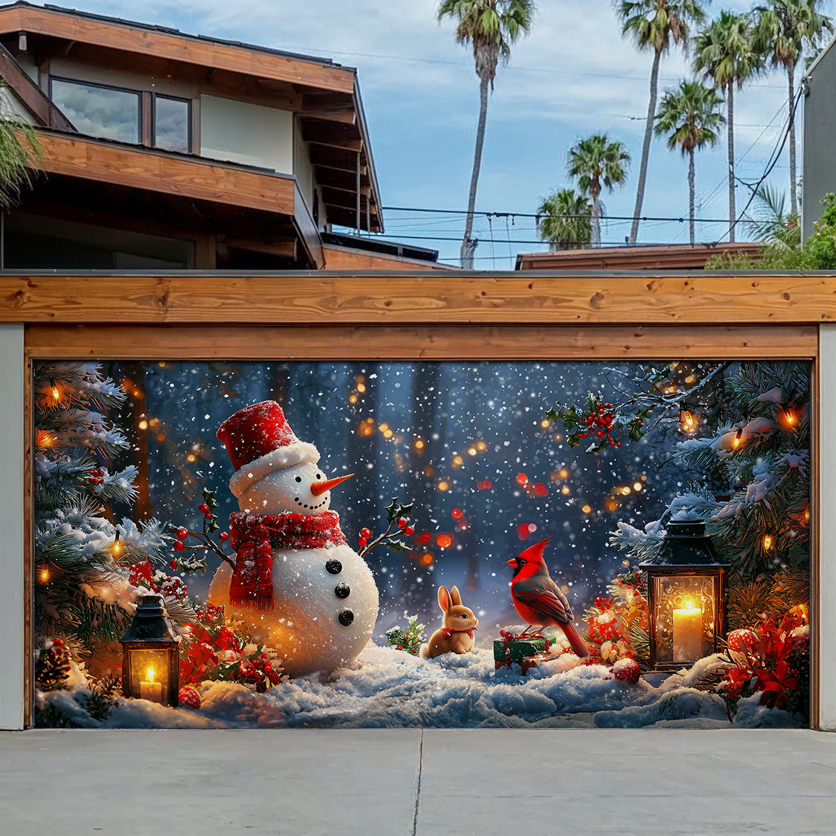 Shineful Garage Door Banner Decoration Cheerful Forest Snowman